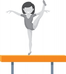 female athlete raising leg on balance beam gray color