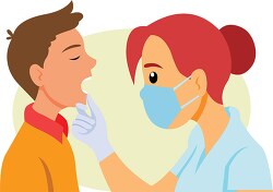 female dentist examing the mouth of a boy clipart