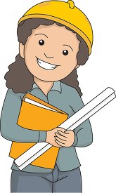 female engineer holding blue prints clipart