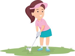 female golf player prepares to hit golf ball clipart