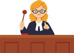 female judge holding gavel in courtroon clipart