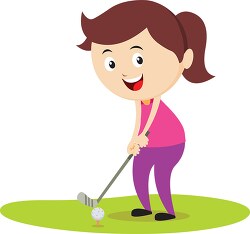 female playing golf preparing to tee off clipart