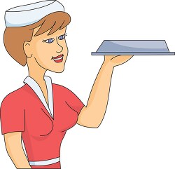 female server holding hot dinner plate clipart