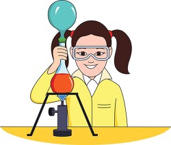 female student holding flask doing experiment in science lab sci