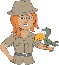 female zookeeper with bird on arm clipart