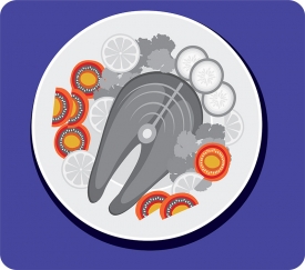 fish on plate food with vegetables gray color