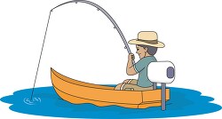 fisherman fishing in small motor boat clipart