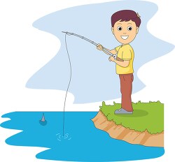 fishing off grass near lake clipart