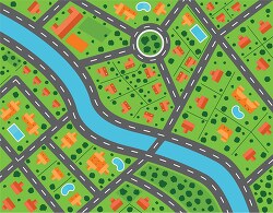 flat city road map with river clipart
