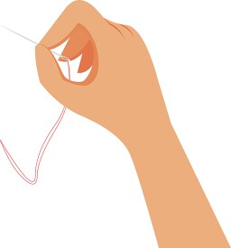 flat design hand with needle and thread clipart