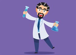 flat illustration of happy scientist holding beaker vector clipa