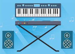 flat illustration of musical instruments electric keyboard with 