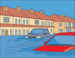 flooded road with cars submerged clipart
