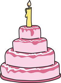 four layer birthday cake with one candle clipart