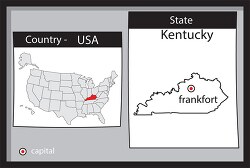 frankfort kentucky state us map with capital bw gray