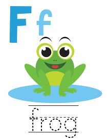 frog with alphabet letter F Upper case lower case children pract
