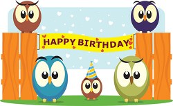 fun looking owls with birthday banner clipart