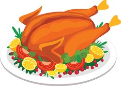 garnished large whole turkey on plate clipart