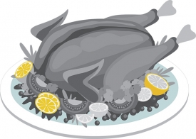 garnished large whole turkey on plate gray color