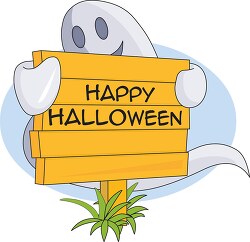 ghost holding halloween sign 01 clipart