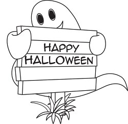ghost holding halloween sign oultine 01 clipart