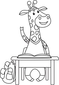 giraffe character raising hand in the classr black outline