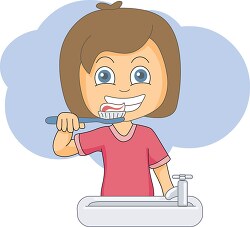 girl brushing her teeth clipart