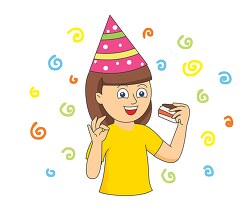 girl celebrating birthday eats cake clipart