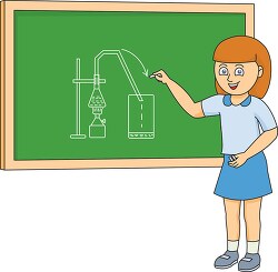 girl drawing chemistry picture on chalkboard