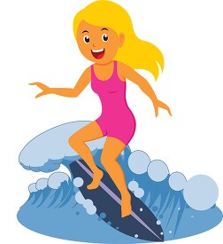 girl enjoying surfing summer clipart