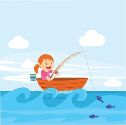 girl fishing in the ocean clipart