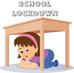 girl hiding under the table school lockdown clipart
