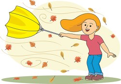 girl holding an umbrella in wind weather fall