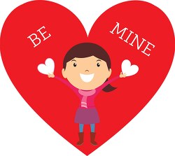 Girl holding hearts with large be mine heart clpart