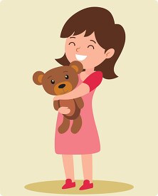 girl holding her stuffed toy bear clipart