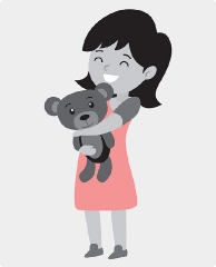girl holding her stuffed toy bear gray color