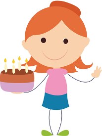 girl holds a birthday cake with lite candles clipart
