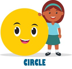 girl holds circle cartoon shape geometry character clipart