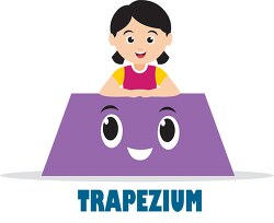 girl holds trapezium cartoon shape geometry character clipart