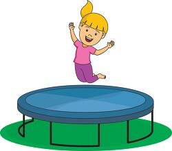 girl jumping playing on trampoline clipart