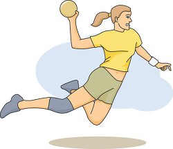 girl jumps to throw ball in handball