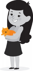 girl kid holding pet cat gray color