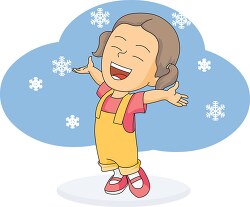 girl laughing in snowfall in winter