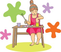 girl painting at art table clipart