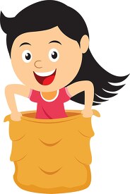 girl participating in sack race outdoor clipart
