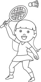 girl playing badminton black outline clipart