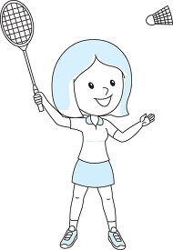girl playing badminton clipart white blue tone