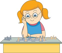 girl playing chess moving a chess piece