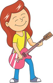 girl playing pink electric guitar clipart