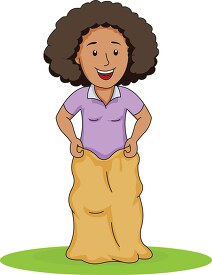 girl playing sack race outdoor games clipart
